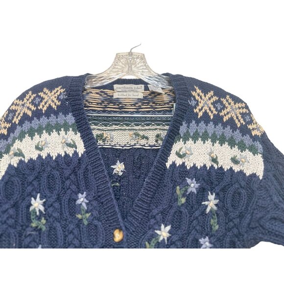 Northern Isles Hand Knit Floral Embroidery Cardigan Sweater Small 90s Novelty - Picture 6 of 16